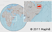 Gray Location Map of Sanaag, within the entire country, hill shading