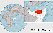Gray Location Map of Sanaag, highlighted country, hill shading