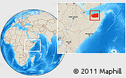 Shaded Relief Location Map of Sanaag, within the entire country