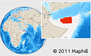 Shaded Relief Location Map of Sanaag, highlighted country