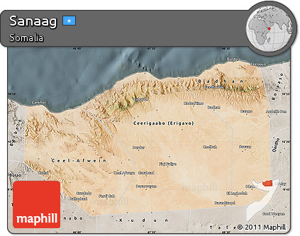 Satellite Map of Sanaag, semi-desaturated