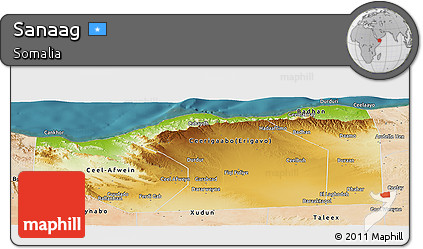 Physical Panoramic Map of Sanaag, satellite outside