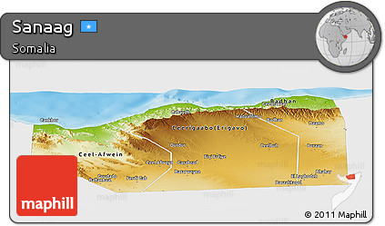 Physical Panoramic Map of Sanaag, single color outside