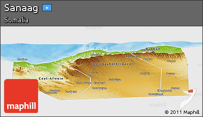 Physical Panoramic Map of Sanaag, single color outside