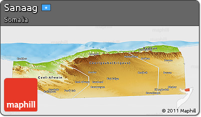 Physical Panoramic Map of Sanaag, single color outside