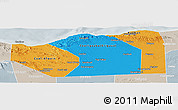 Political Panoramic Map of Sanaag, lighten, semi-desaturated