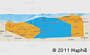 Political Panoramic Map of Sanaag, shaded relief outside