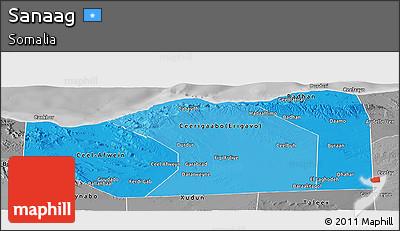 Political Shades Panoramic Map of Sanaag, desaturated