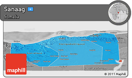 Political Shades Panoramic Map of Sanaag, desaturated