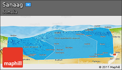 Political Shades Panoramic Map of Sanaag, physical outside