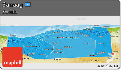 Political Shades Panoramic Map of Sanaag, physical outside