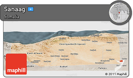 Satellite Panoramic Map of Sanaag, semi-desaturated