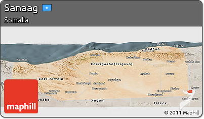 Satellite Panoramic Map of Sanaag, semi-desaturated