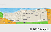 Shaded Relief Panoramic Map of Sanaag, political shades outside