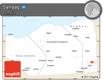 Classic Style Simple Map of Sanaag, single color outside