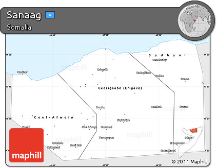 Silver Style Simple Map of Sanaag, single color outside