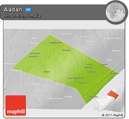Physical 3D Map of Aadan, lighten, desaturated