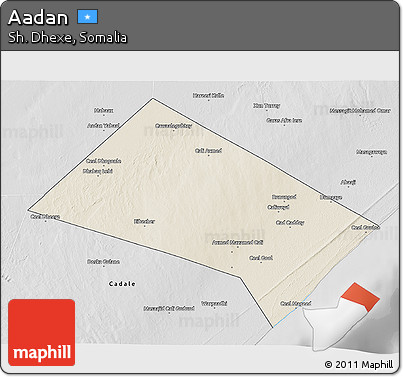 Shaded Relief 3D Map of Aadan, desaturated