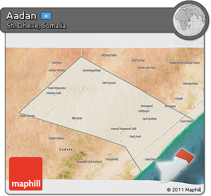 Shaded Relief 3D Map of Aadan, satellite outside
