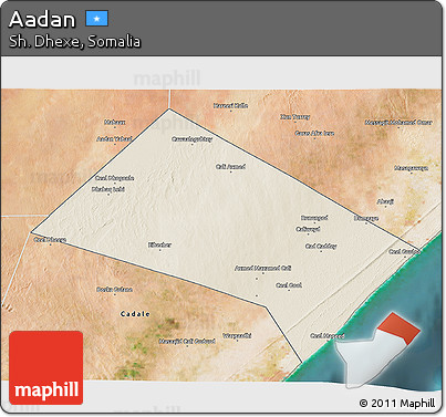 Shaded Relief 3D Map of Aadan, satellite outside
