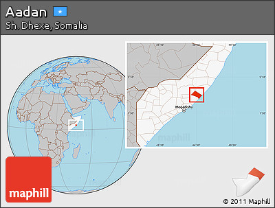 Gray Location Map of Aadan, highlighted country