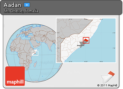 Gray Location Map of Aadan, highlighted country, highlighted parent region