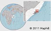 Gray Location Map of Aadan, highlighted country, highlighted parent region, hill shading