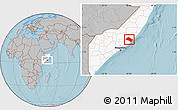 Gray Location Map of Aadan, highlighted country, hill shading