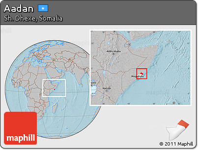 Gray Location Map of Aadan, highlighted parent region, within the entire country, hill shading