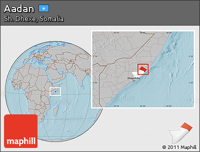 Gray Location Map of Aadan, highlighted parent region, hill shading