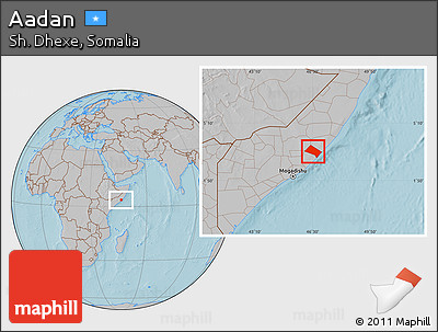 Gray Location Map of Aadan, hill shading