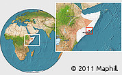 Satellite Location Map of Aadan, highlighted country, highlighted parent region, within the entire country