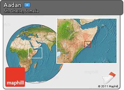 Satellite Location Map of Aadan, highlighted parent region, within the entire country