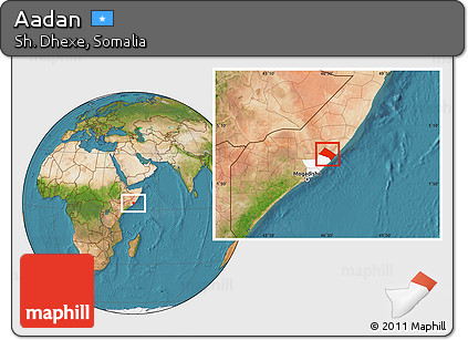 Satellite Location Map of Aadan, highlighted parent region