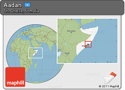 Savanna Style Location Map of Aadan, highlighted country, highlighted parent region, within the entire country