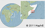 Savanna Style Location Map of Aadan, highlighted country, highlighted parent region, within the entire country, hill shading