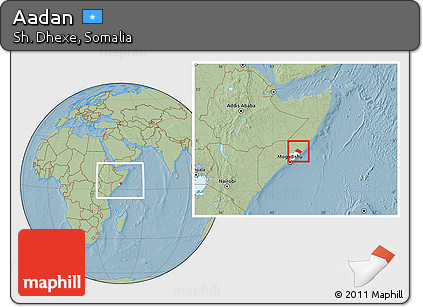 Savanna Style Location Map of Aadan, highlighted parent region, within the entire country, hill shading