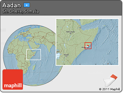 Savanna Style Location Map of Aadan, highlighted parent region, within the entire country, hill shading