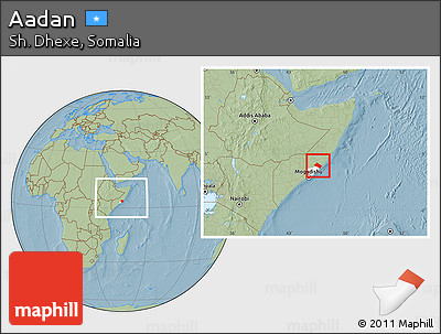 Savanna Style Location Map of Aadan, highlighted parent region, within the entire country, hill shading