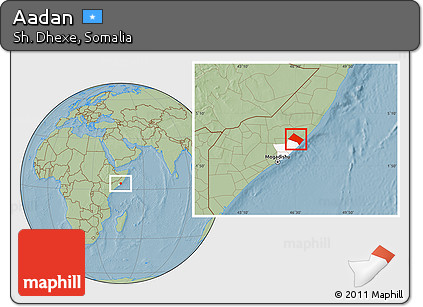 Savanna Style Location Map of Aadan, highlighted parent region, hill shading