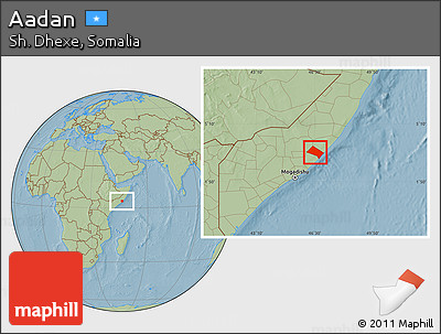Savanna Style Location Map of Aadan, hill shading