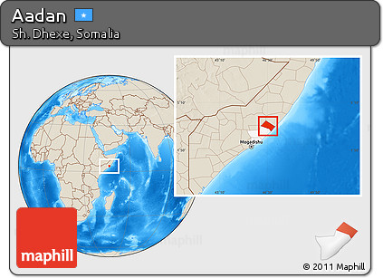 Shaded Relief Location Map of Aadan, highlighted parent region