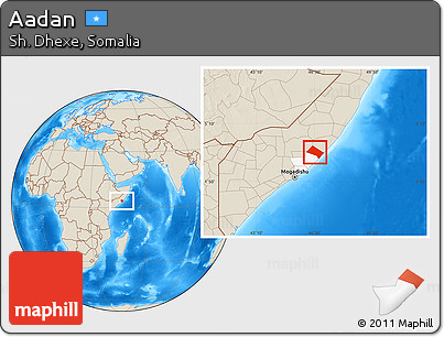 Shaded Relief Location Map of Aadan, highlighted parent region