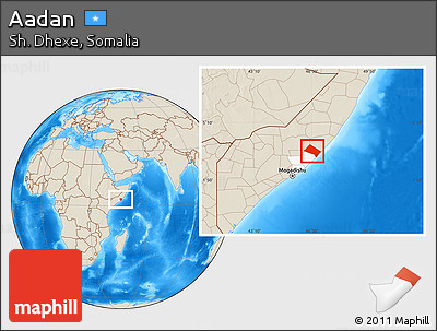 Shaded Relief Location Map of Aadan, highlighted parent region