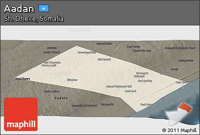 Shaded Relief Panoramic Map of Aadan, darken