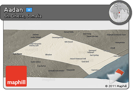 Shaded Relief Panoramic Map of Aadan, darken