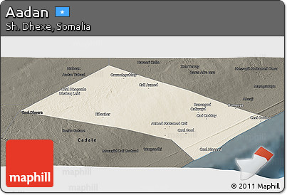 Shaded Relief Panoramic Map of Aadan, darken