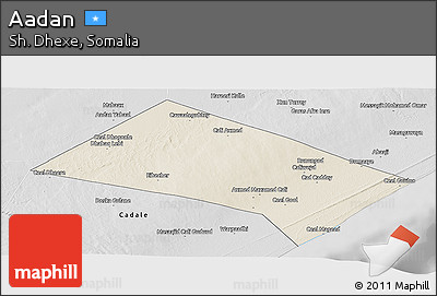 Shaded Relief Panoramic Map of Aadan, desaturated