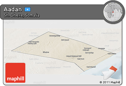 Shaded Relief Panoramic Map of Aadan, lighten