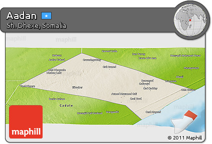 Shaded Relief Panoramic Map of Aadan, physical outside